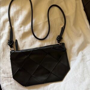 Sondra Roberts squared black faux leather Crossbody Bag with Knotted Strap